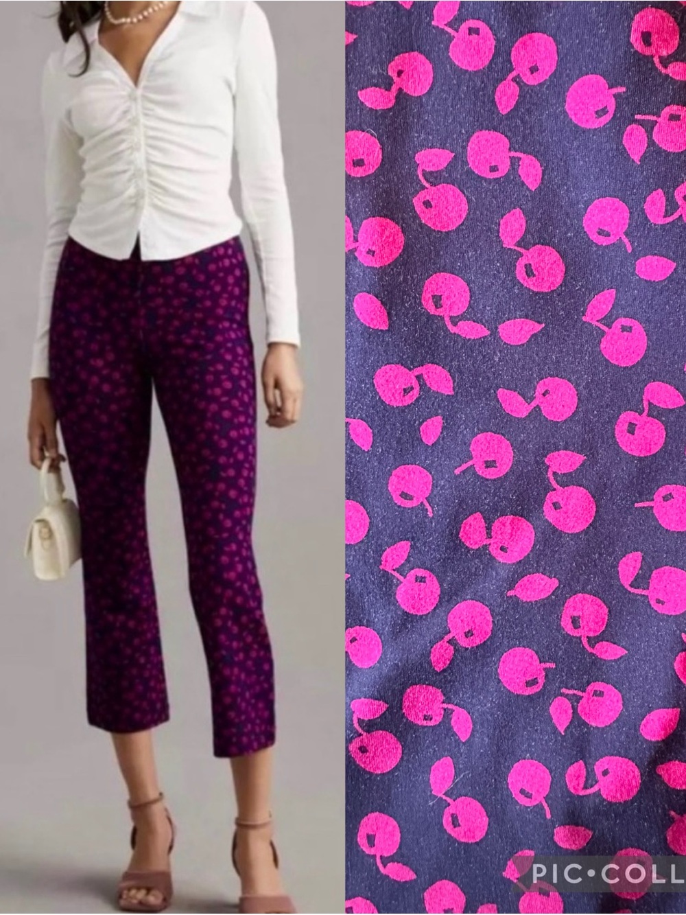 Maeve for Anthropologie The Margot Cropped Flare Cherry Print Pants size medium